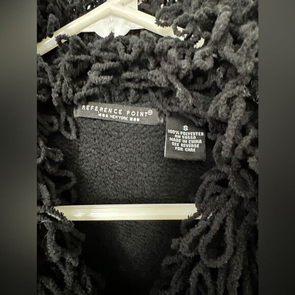 All Points Reference Point Black Pink Cardigan Button Sweater Fringe Trim Small - Picture 3 of 5